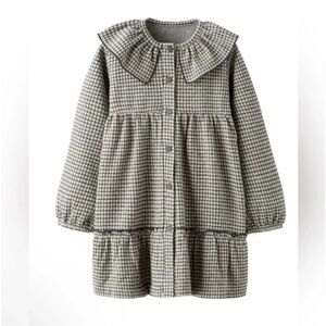 Zara Monochrome Plaid Dress with Ruffle Collar